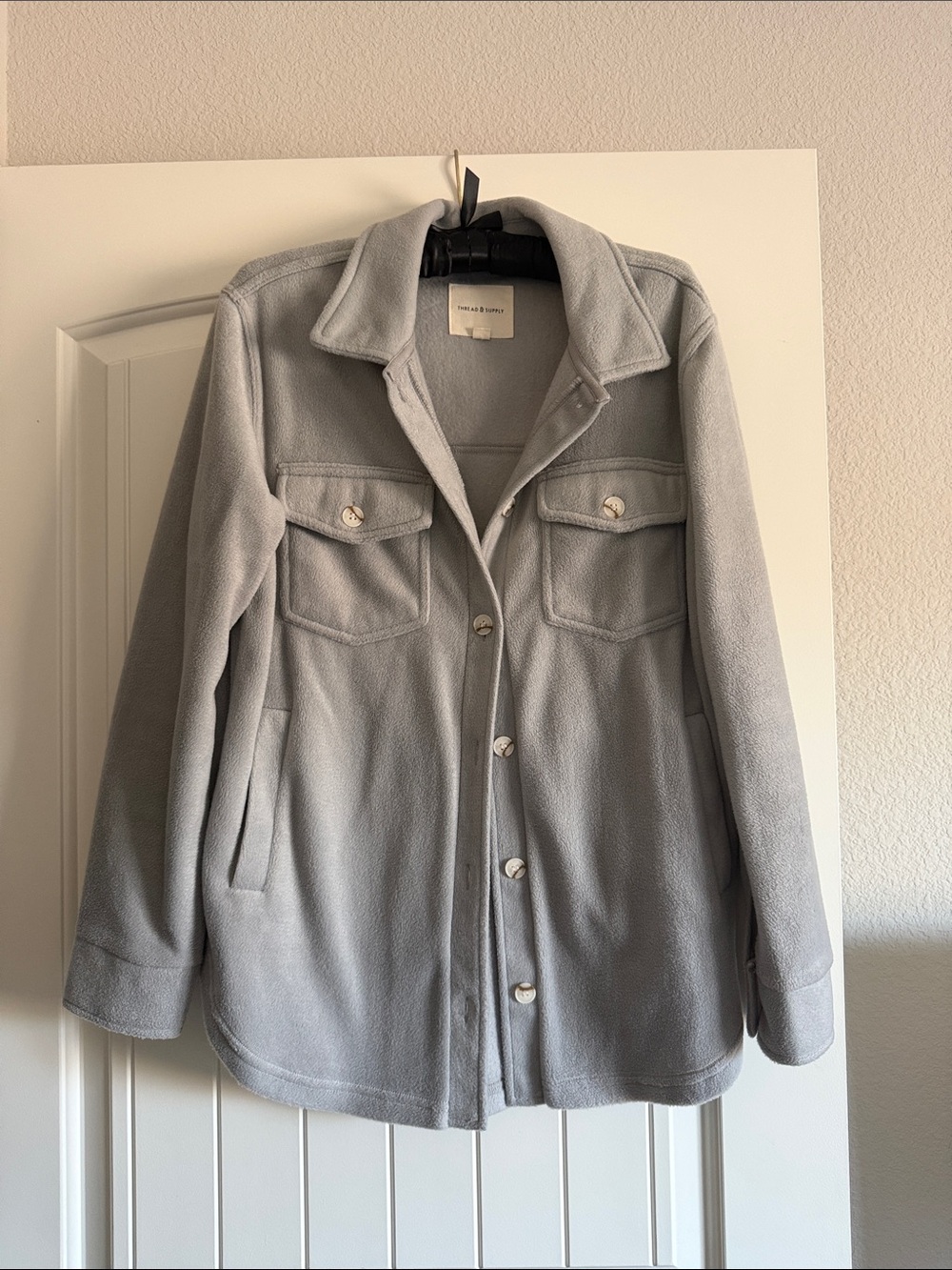 Thread & Supply Light Gray Fleece Shacket Jacket